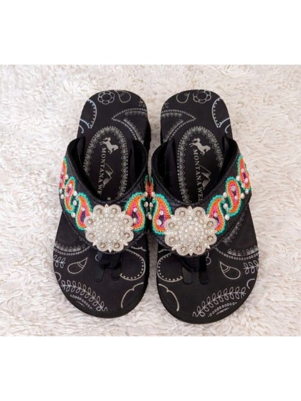 Montana West Wedge Sandals Festival Boho Rhinestone Concho Western Glam Cowgirl
